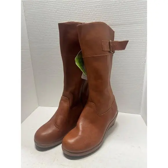 Crocs A-leigh Leather Boot W Cinnamon Walnut Wedge Tall Buckle 14783 Womens 6