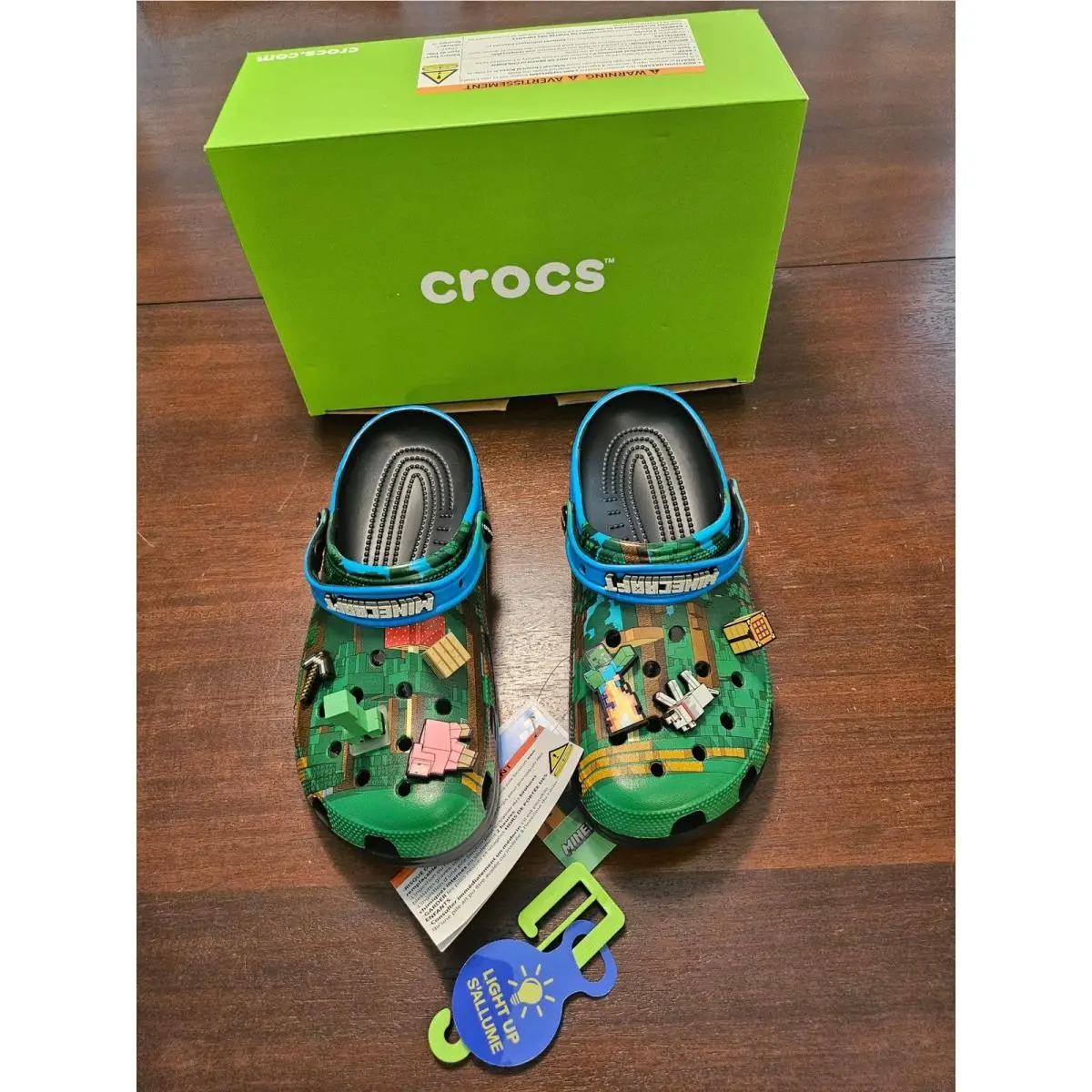 Crocs Minecraft Elevated Clog Mens Size 11 Green Light Up Jibbitz Charms