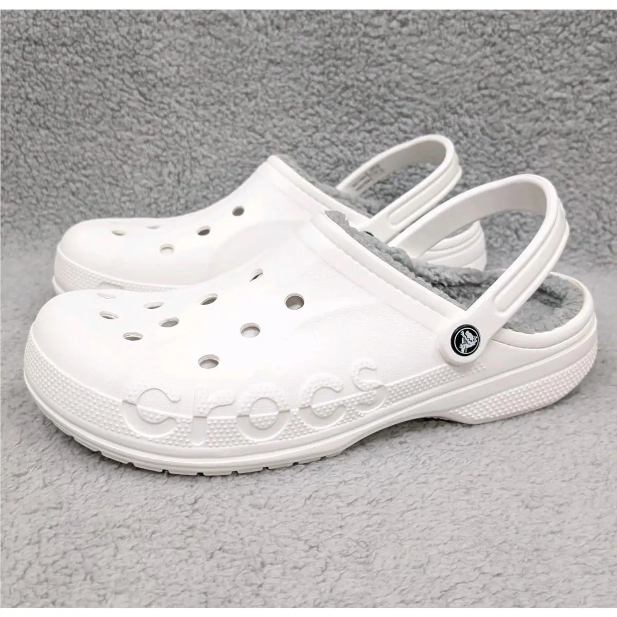Crocs Baya Lined Clogs Mens Size 13 White Slip-on Fur Comfort Casual