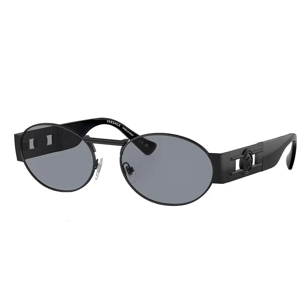 Iconic VE 2264 1261/1 Matte Black Metal Oval Sunglasses Grey Lens by Versace