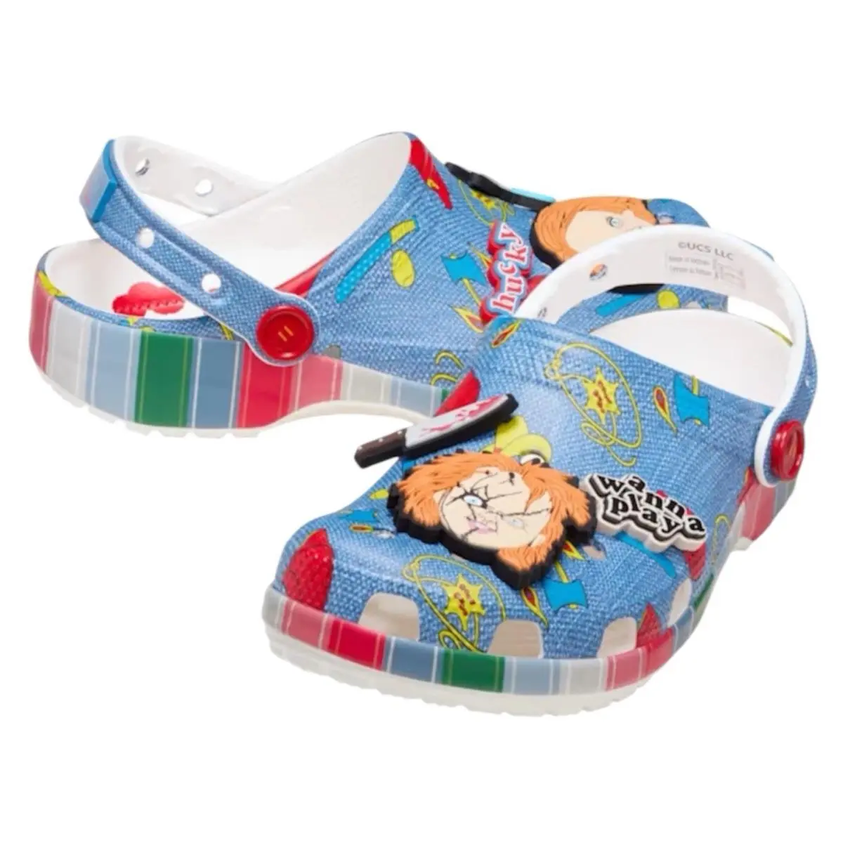 Crocs Chucky Classic Clogs Mens Size 11 Blue Halloween Horror Slip On Shoes