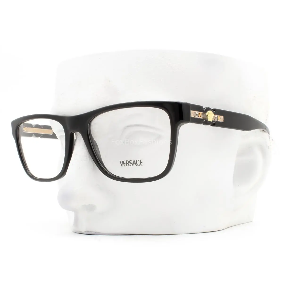 Versace Eyeglasses VE 3303 GB1 Glasses Polished Black Gold Logo 55mm with Case