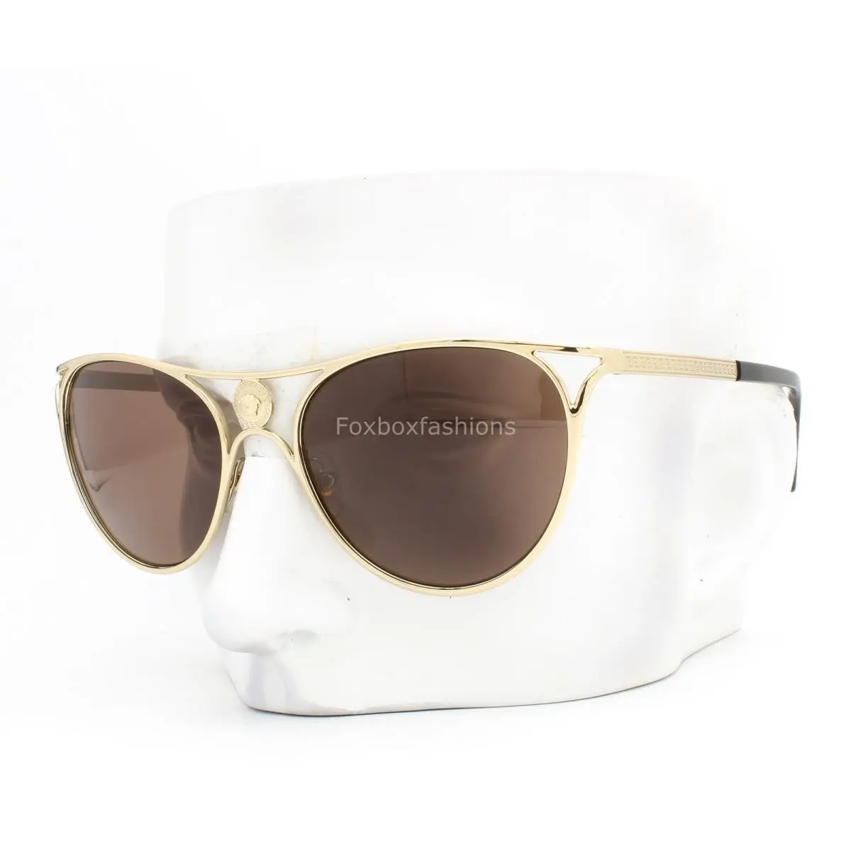 Versace Sunglasses VE 2237 1252/73 Polished Pale Gold Dark Brown Tinted W/case