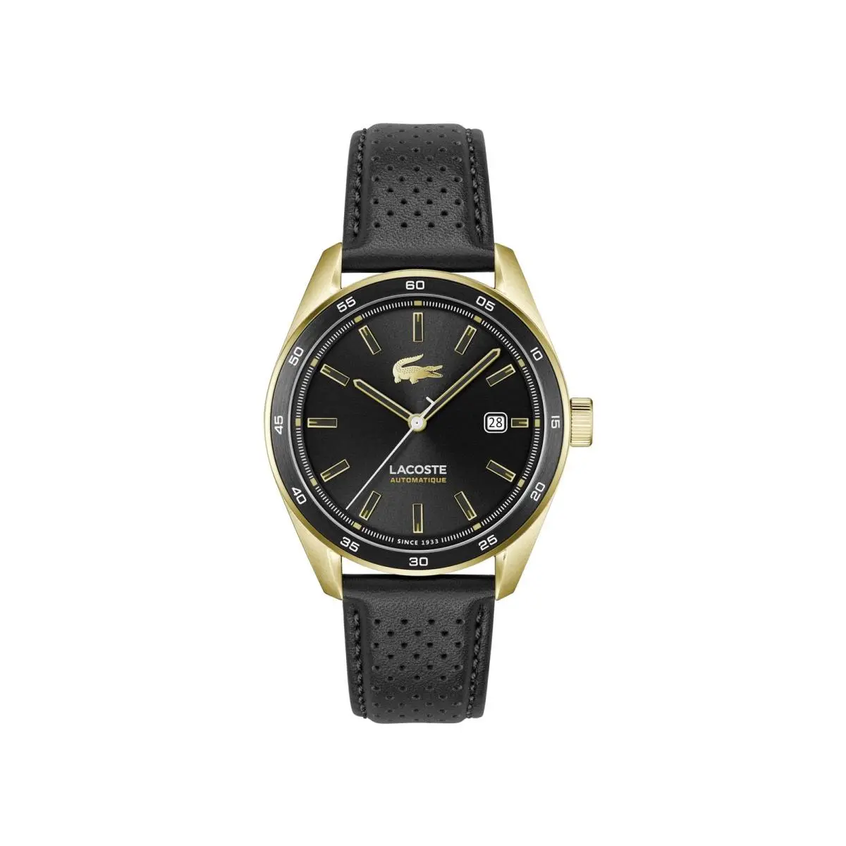 Men`s Boston Automatique Black Leather Strap Watch 40mm - Black by Lacoste
