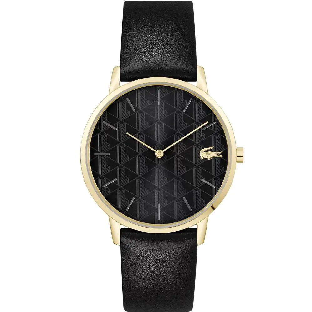 Crocorigin 2011306 Men`s Gold Tone Black Dial Leather Quartz Watch 40 mm by Lacoste