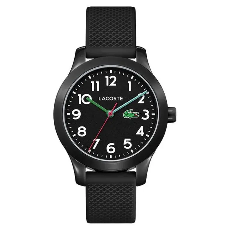 Kids` 12.12 Silicone Strap Watch 32mm in Black by Lacoste