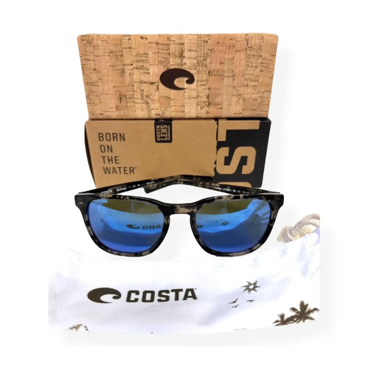 Sunglasses Sullivan Shiny Black Kelp Blue Polarized Glass W/case by Costa Del Mar
