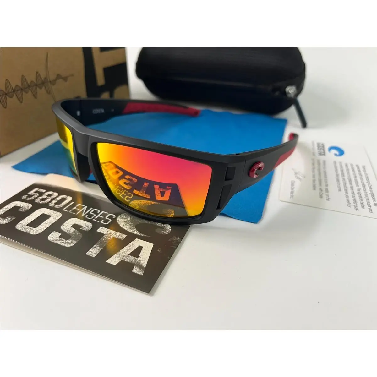 Men`s Diego Matte Black /red Mirror Polarized Sunglasses 580p by Costa Del Mar