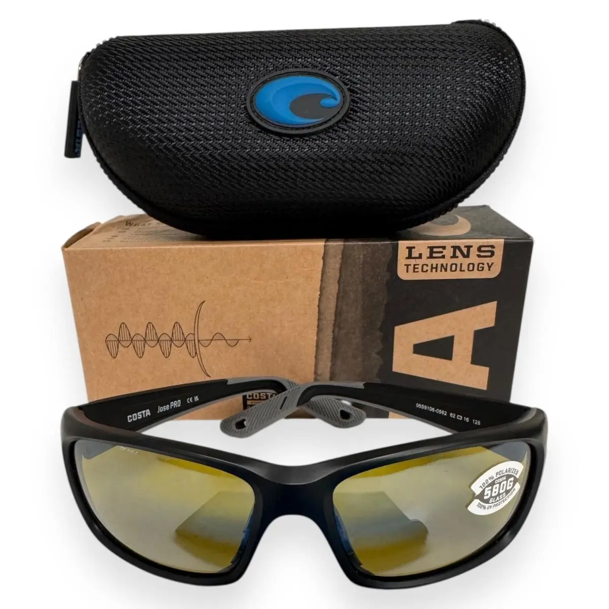 Costa Del Mar Jose Pro Sunglasses Matte Black Sun Silver Polarized Glass W/case - Frame: Black, Lens: Yellow / Silver, Logo: Silver