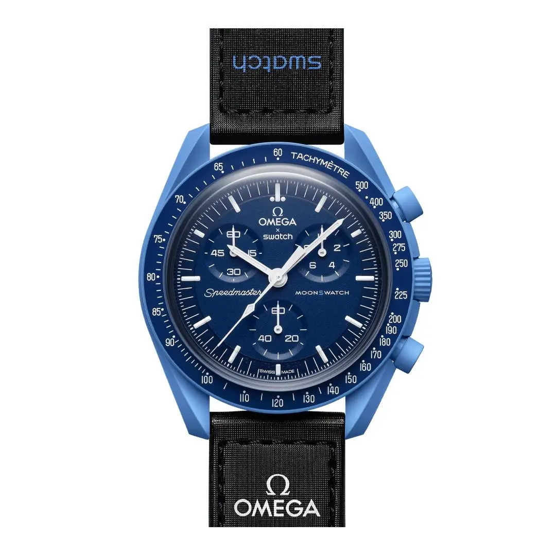 Omega x Swtach Moonswatch Mission to Neptune Men`s Ceramic Watch Box Papers by Swatch