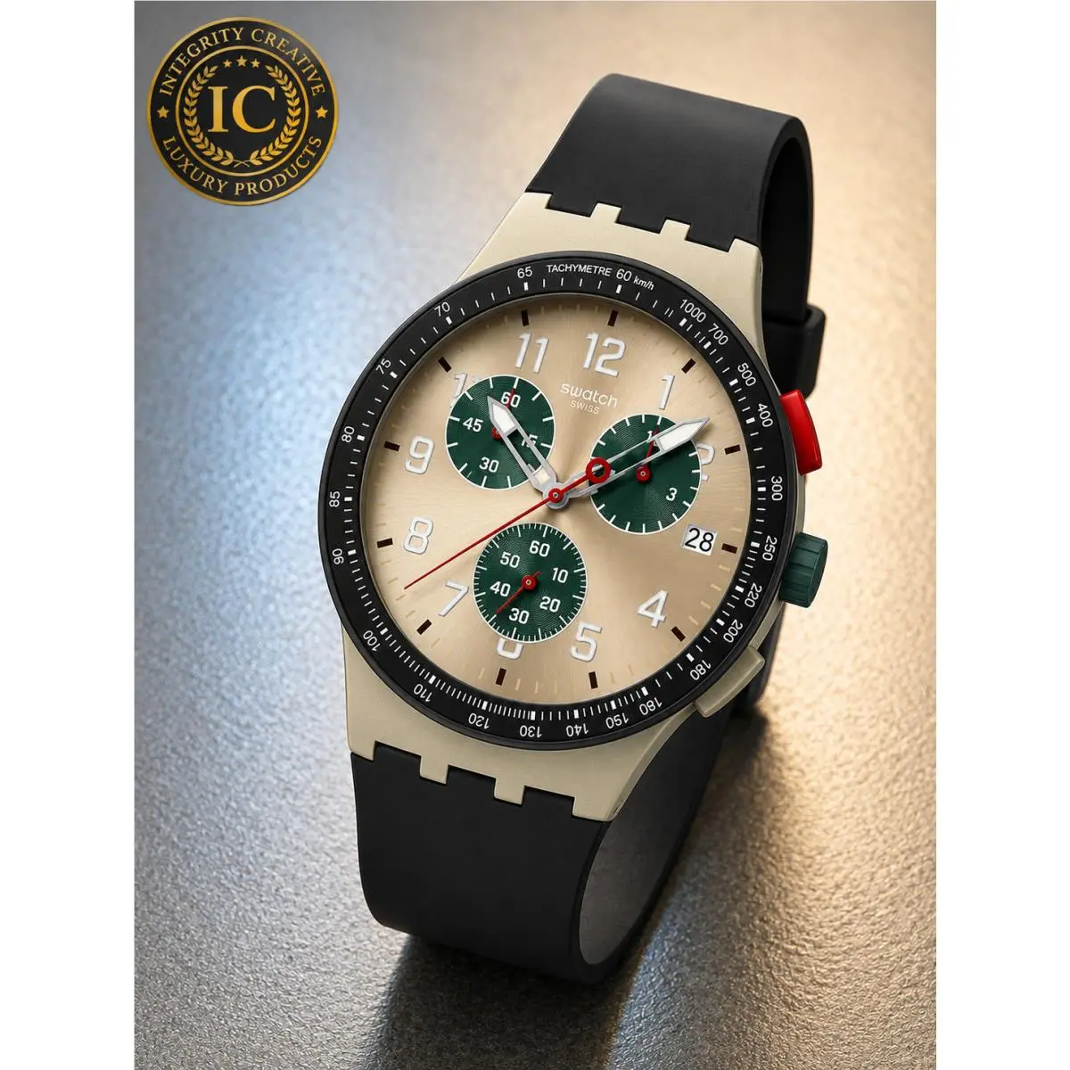 Unisex Quartz  Watch Dress 42MM Beige Dial Obsidian Ink Waterproof Wrist by Swatch