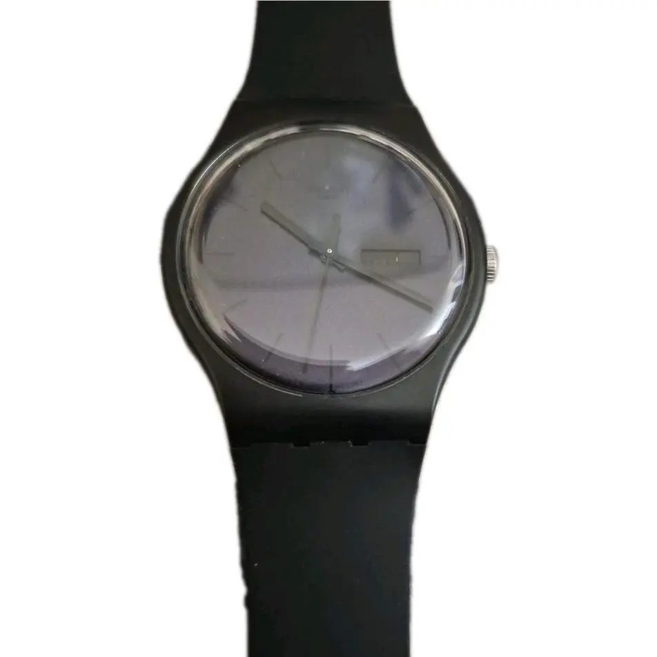 Black Rebel Watch Men 41mm Black Dial Black Daydate SUOB702 Read by Swatch