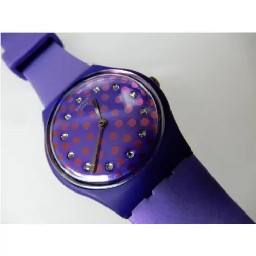 Perfect Plum Gorgeous Purple Polka Dot  w Crystals Silicone Strap-nib by Swatch