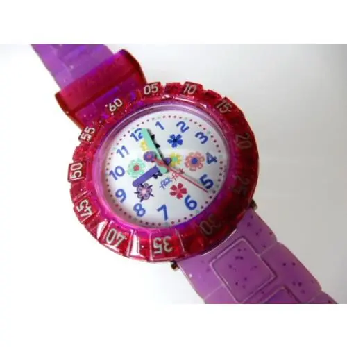 Purple Garden Flik Flak Girls Floral  with Glitter Strap Nib-rare by Swatch
