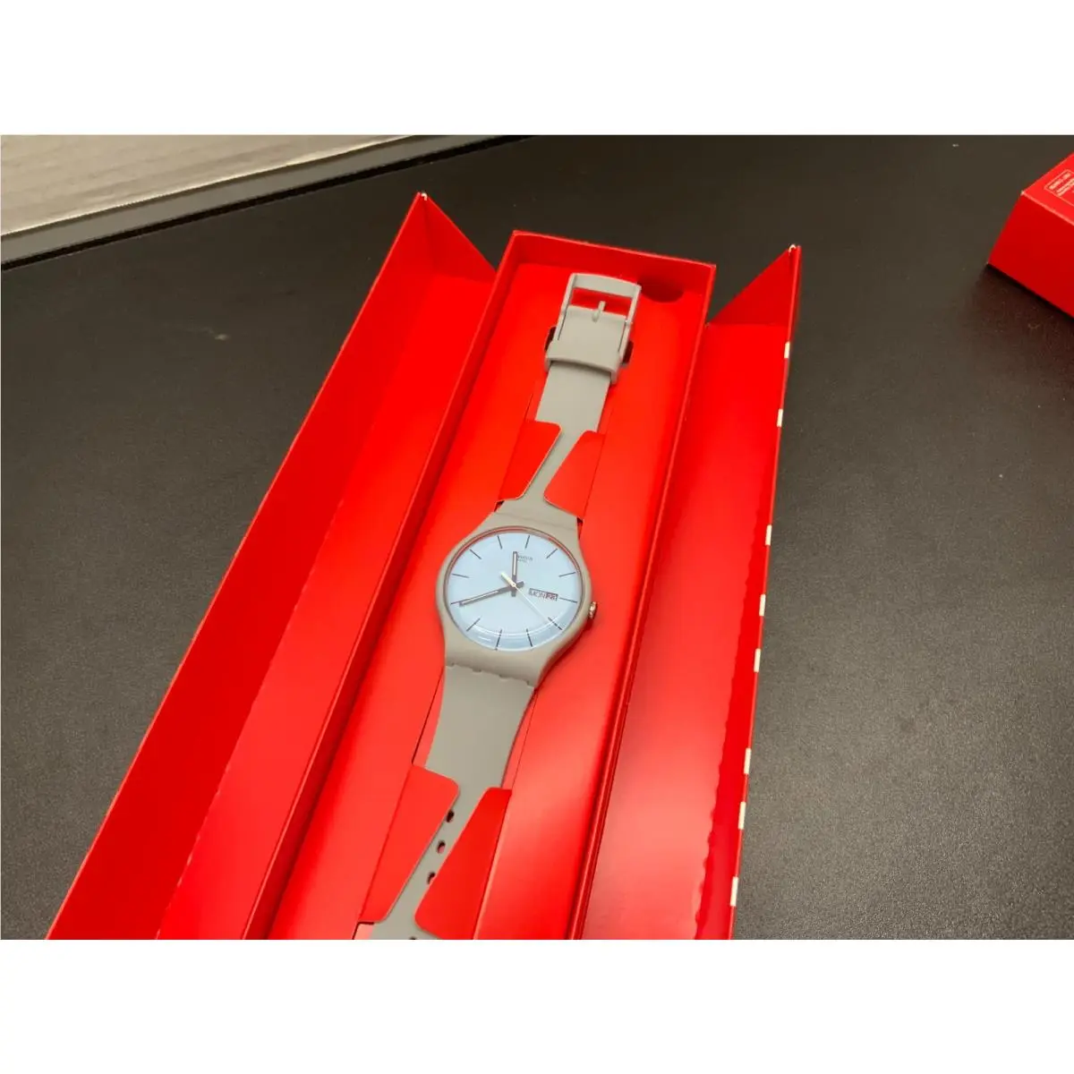 Swatch Unisex Watch Blueberry Sky Light Blue Dial Grey Silicone Strap SO29M702
