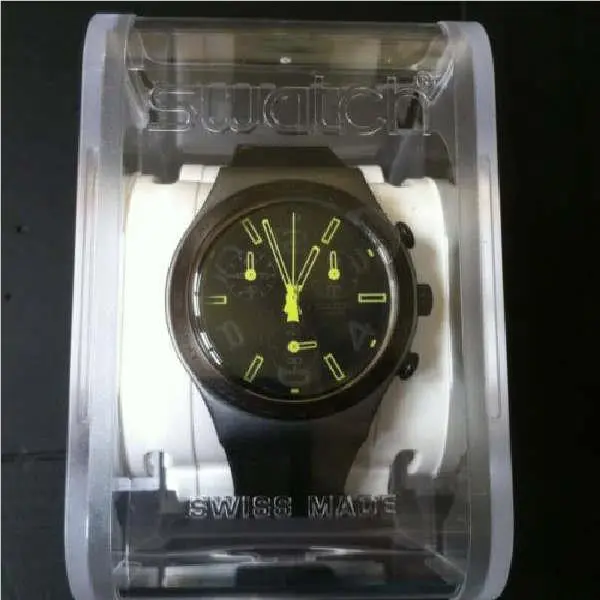 Ray OF Light Black Black  Irony Chrono w Silicone Strap Date Nib-rare by Swatch