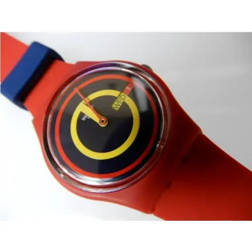 Concentric Red Dynamic Yellow/blue/red Swatch with Day/date Silicone Band-nib
