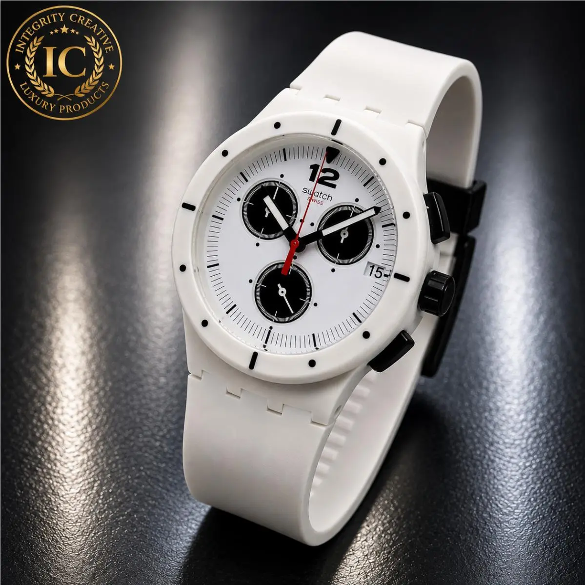 Mens 42MM  Watch Quartz Movement White Dial Silicone Strap Wristwatch Date by Swatch