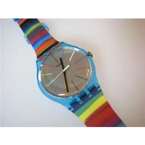 Colorbrush Colorful Stripes Art Gents  with Silicone Strap Nib-rare by Swatch