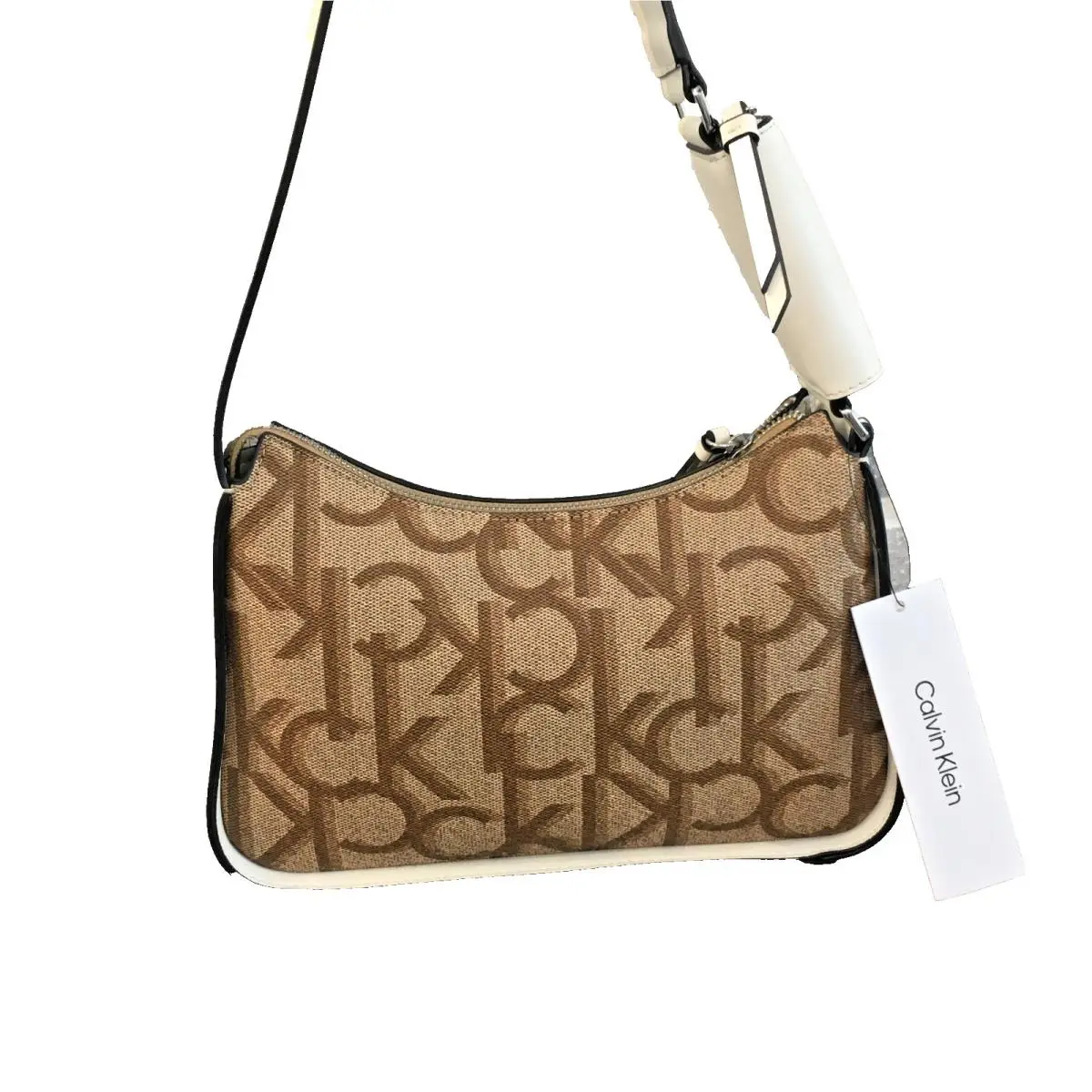 Designer Handbag Zip Pouch on Handle Logo Purse by Calvin Klein