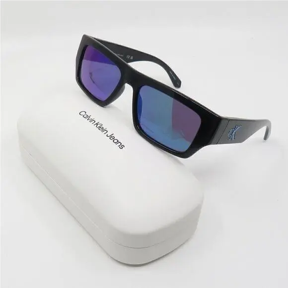 Jeans CKJ22635S 001 Black/green Mirrored Rectangular Sunglasses by Calvin Klein