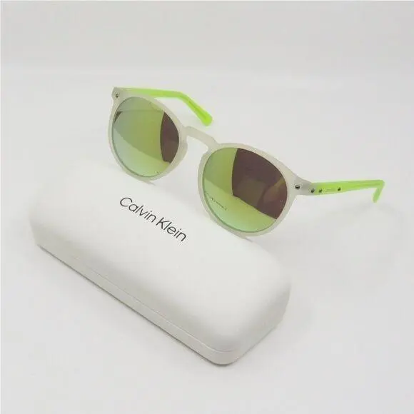 R740S 972 Matte Crystal Clear/neon Yellow Round Sunglasses by Calvin Klein