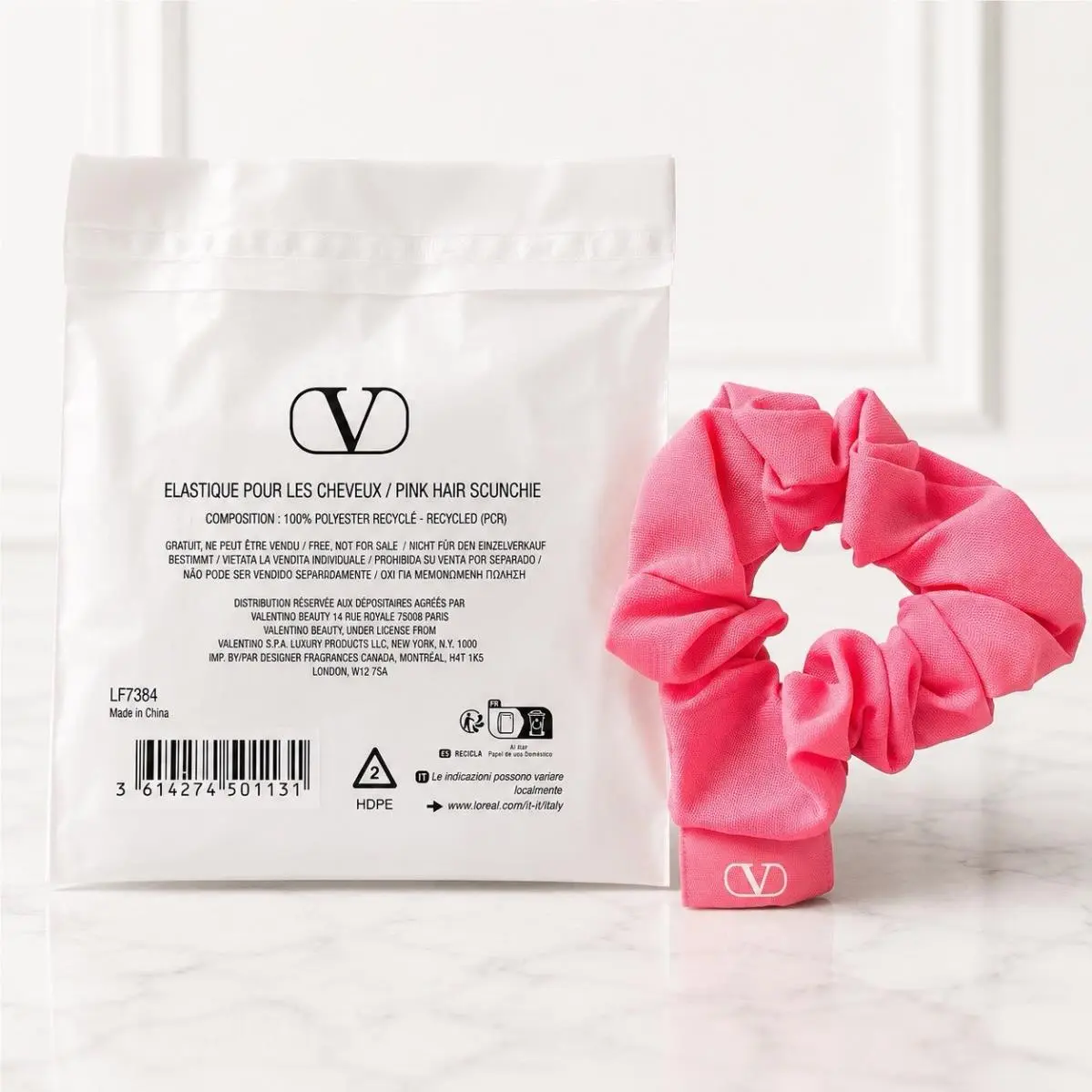 Beauty Pink Vlogo Hair Scrunchie Recycled Polyester Gwp in Bag by Valentino