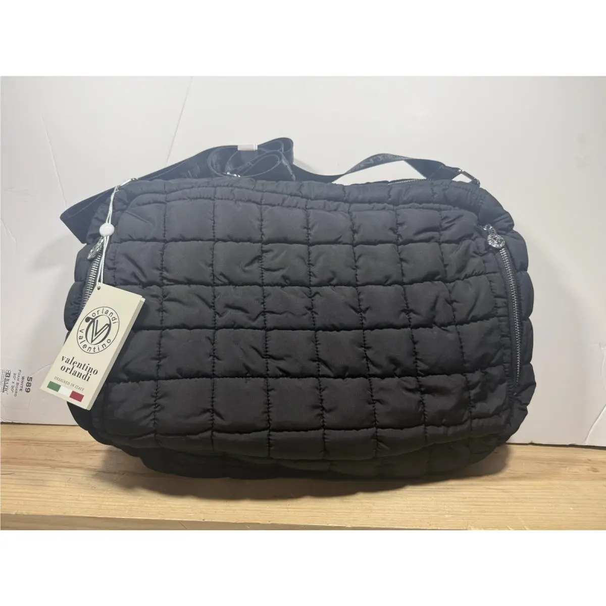 Orlandi Black Quilted Shoulder Bag Zip Closure Detachable Strap by Valentino