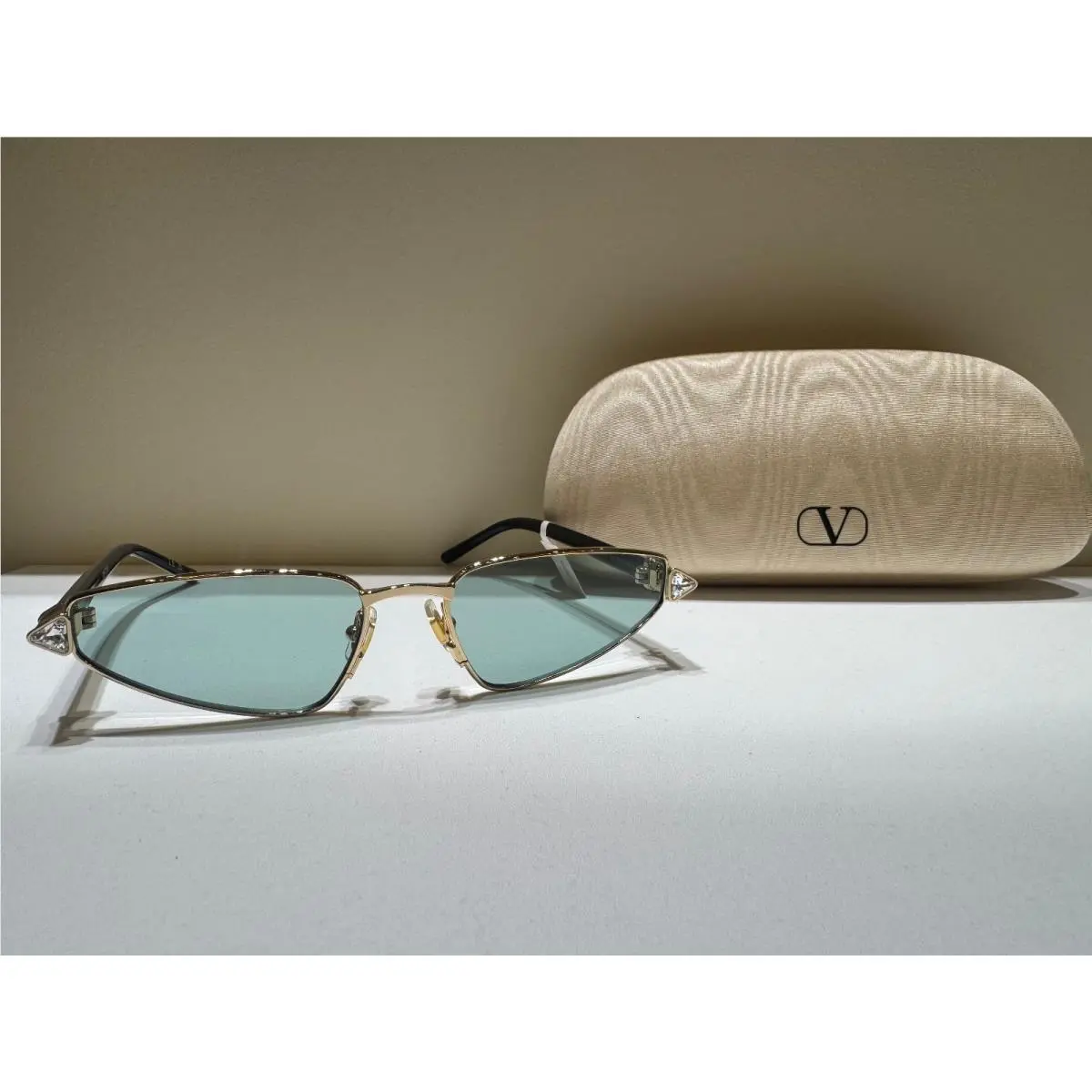 VG0035S 003 Geometric Gold Sunglasses Crystal Detail 57mm by Valentino