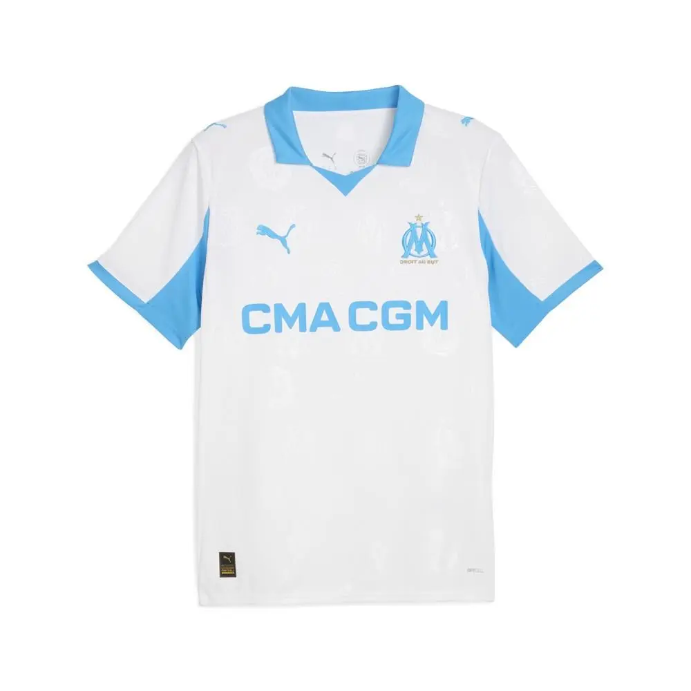 Olympique De Marseille Collared Short Sleeve Soccer Jersey 2425 Mens White by Puma