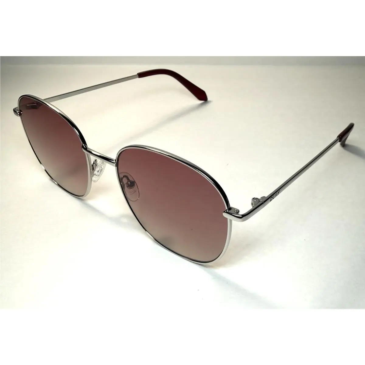 Quay Burgundy Silver Aviator Jezabell Sunglasses + Case
