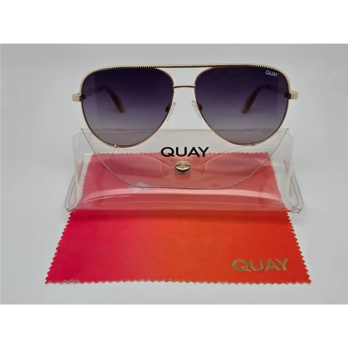 Quay Australia High Key Luxe Gold Frame Polarized Purple Lens Aviator Sunglasses