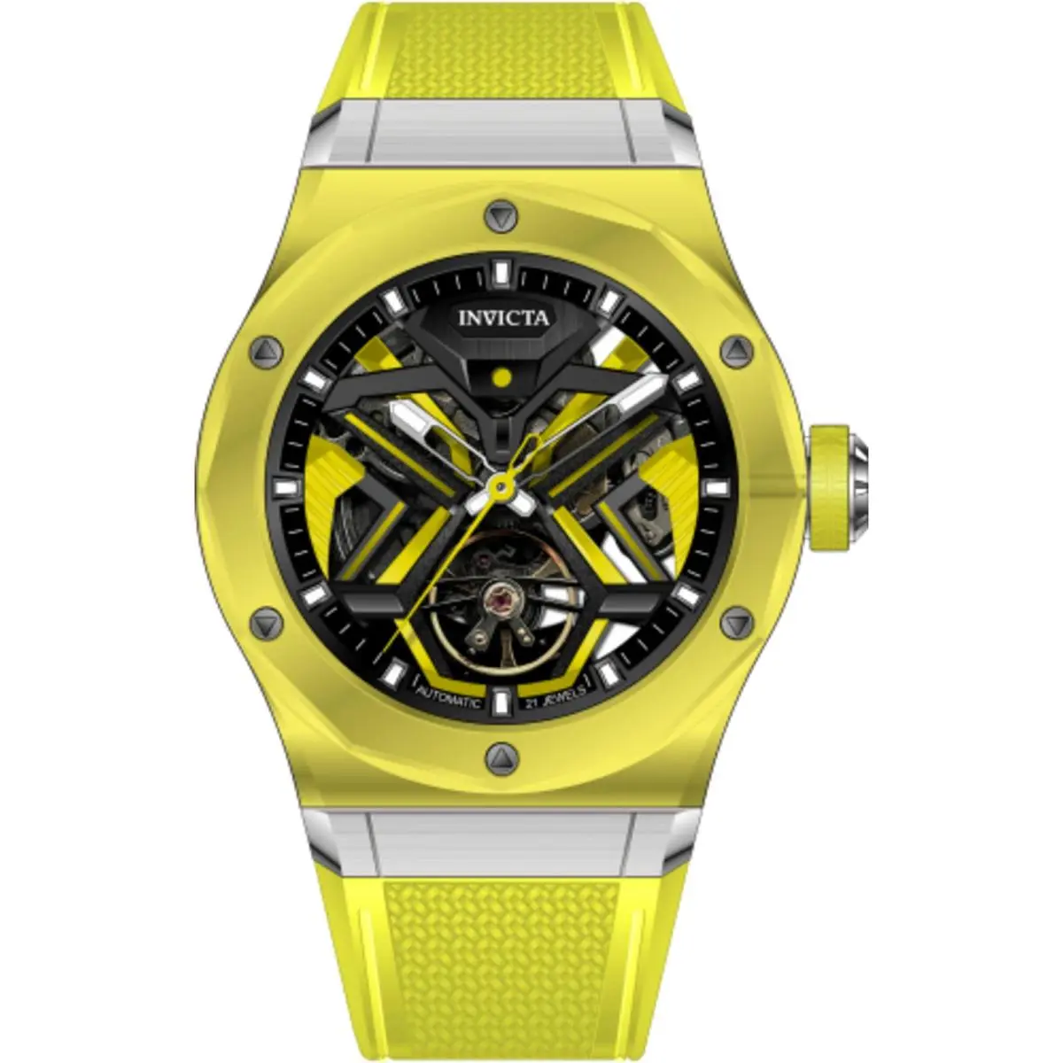Invicta Celestial 69544 Men`s Mechanical Watch Silver 45mm Yellow K9 Glass