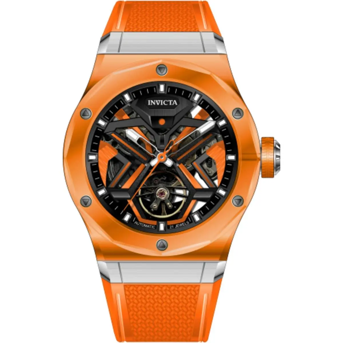 Invicta Celestial 69545 Men`s Mechanical Watch Silver 45mm Orange K9 Glass