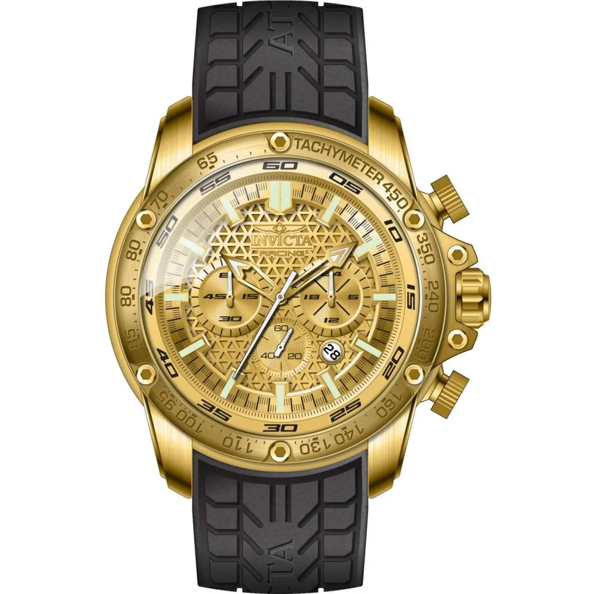 Invicta 50317 Speedway Men`s Watch 52mm Gold Dial Black Silicone Quartz