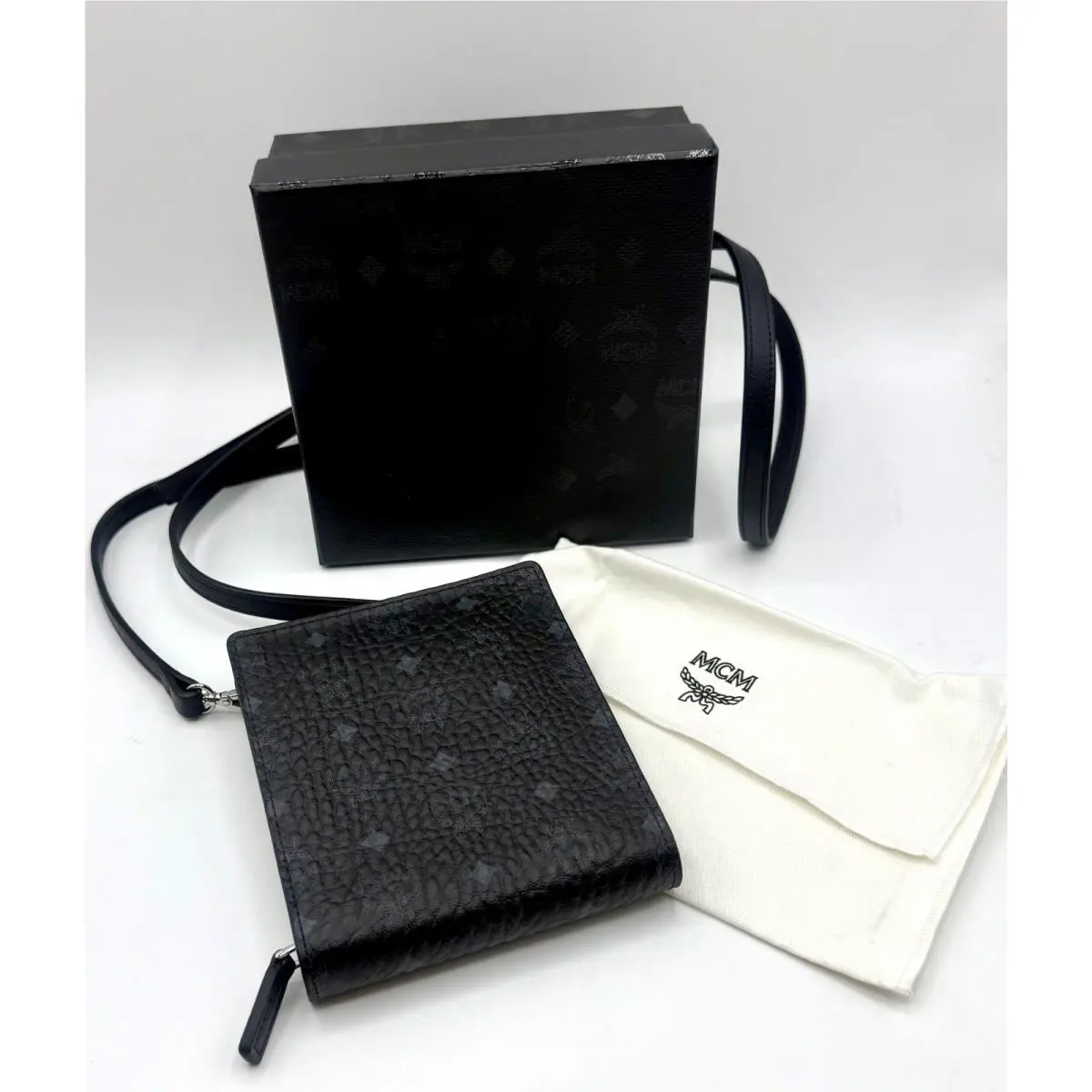 Mcm Black/grey Visetos Zipped Wallet Multifunction Lanyard MXEASVI04BK001