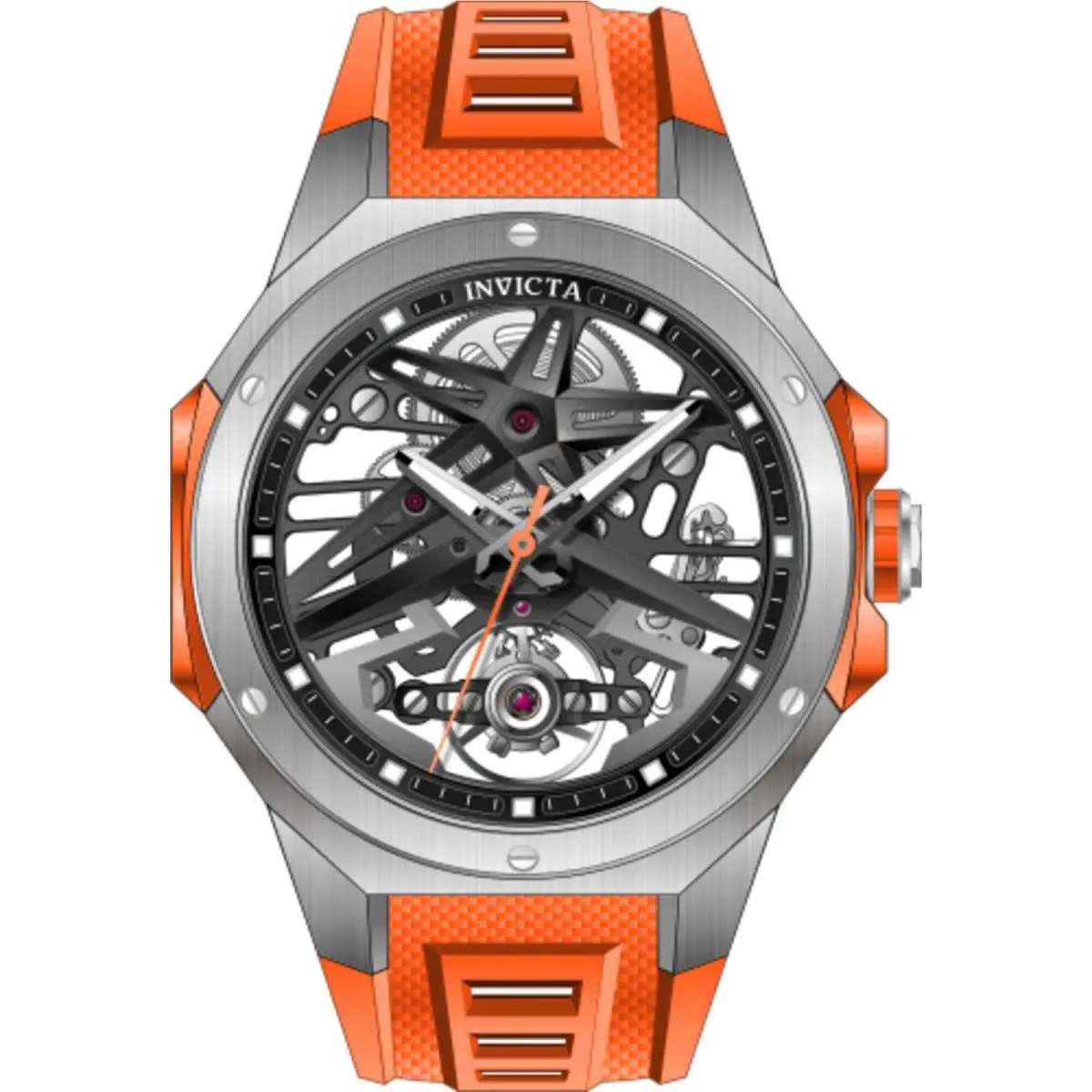 Invicta Celestial 69541 Men`s Mechanical Watch Silver 43mm Orange Rubber