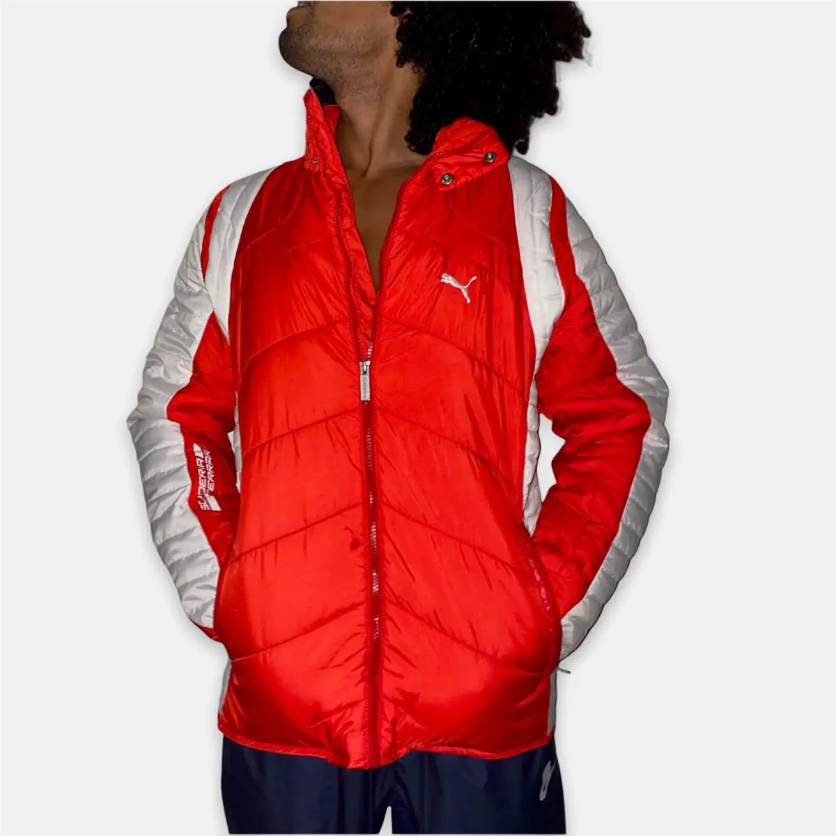 Ferrari Vintage Rare Coat Jacket Puffer Red White Nylon Glanz S by Puma