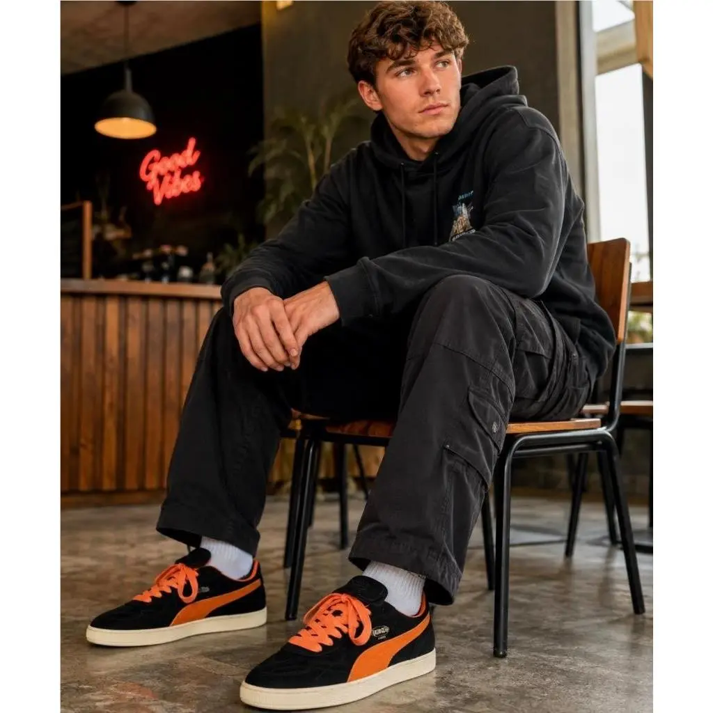 King Suede Sneakers Men 14 Black Orange Fat Laces Casual Skater Shoes by Puma