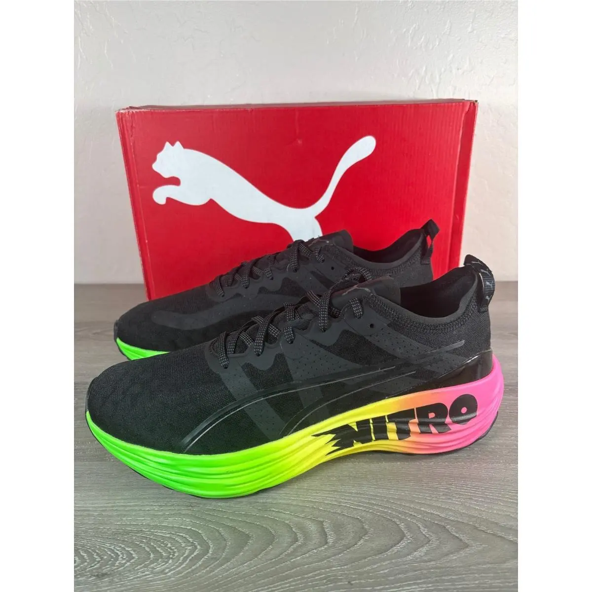 Foreverrun Nitro Futrograde Mens 11.5 Black Green Pink Sneakers Shoes by Puma
