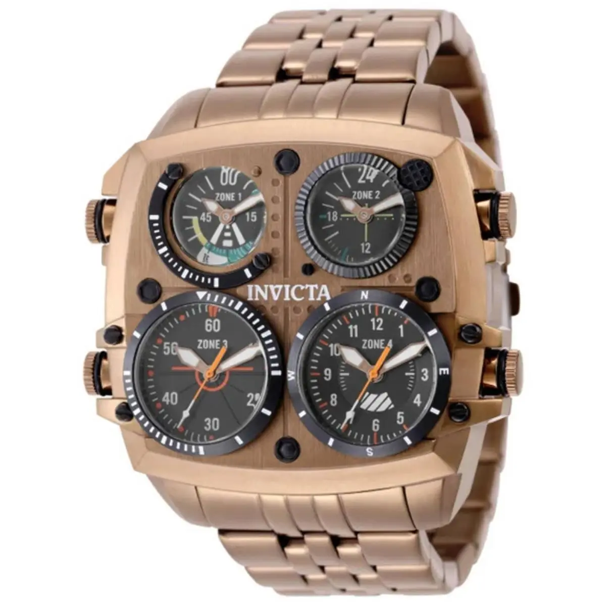 50659 Aviator Zulu Time Men`s 50mm Brown Steel Black Dial Watch by Invicta
