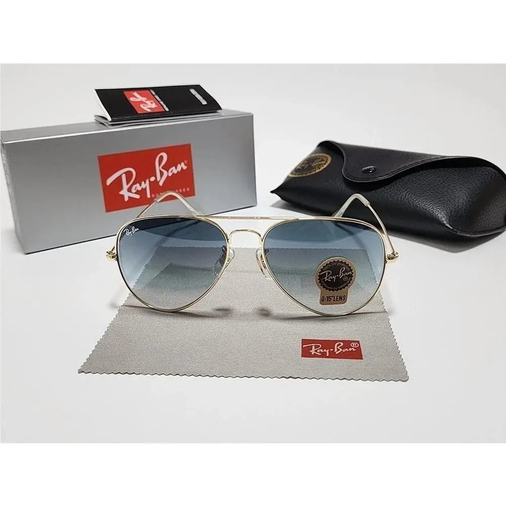 Ray-ban RB3025 Aviator Sunglasses Gold Frame Gradient Blue Lens 58mm by Ray-Ban