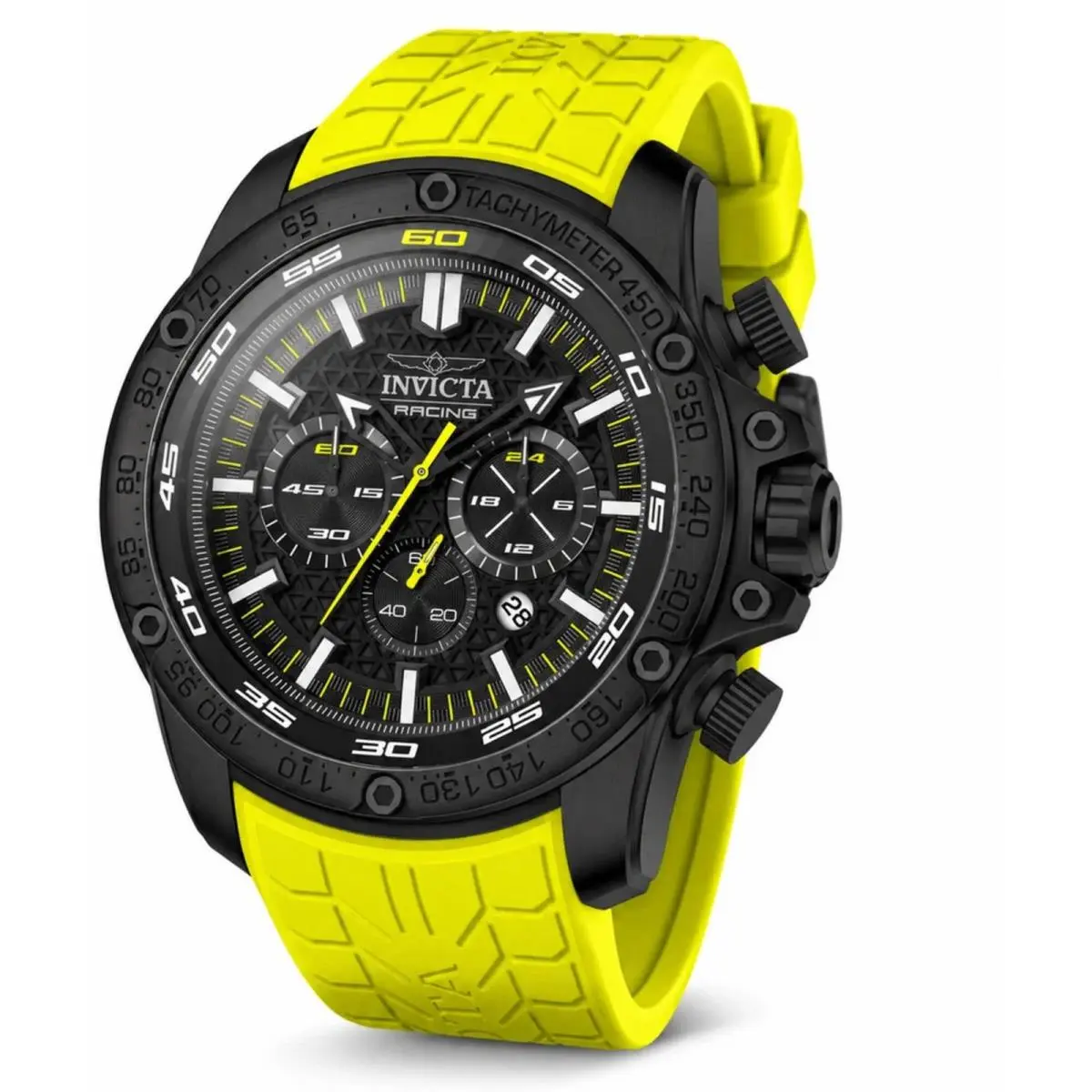 50314 Speedway Men`s Quartz Watch 52mm Black Dial Yellow Silicone by Invicta