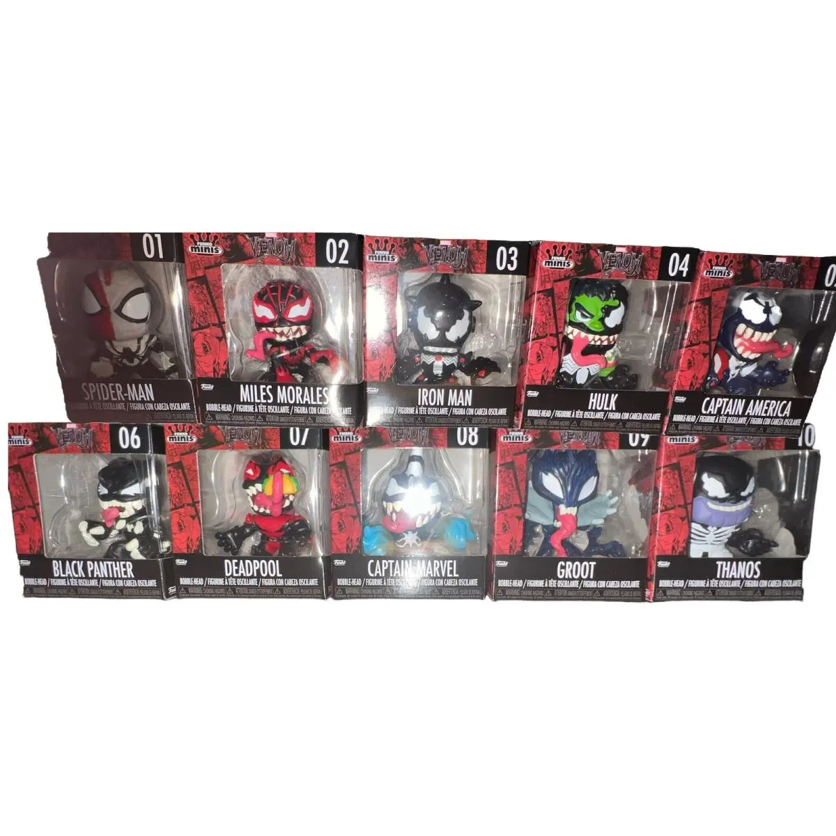 Funko Minis Marvel Venomized Complete Set 10 Bobble-heads Spiderman Hulk Thanos