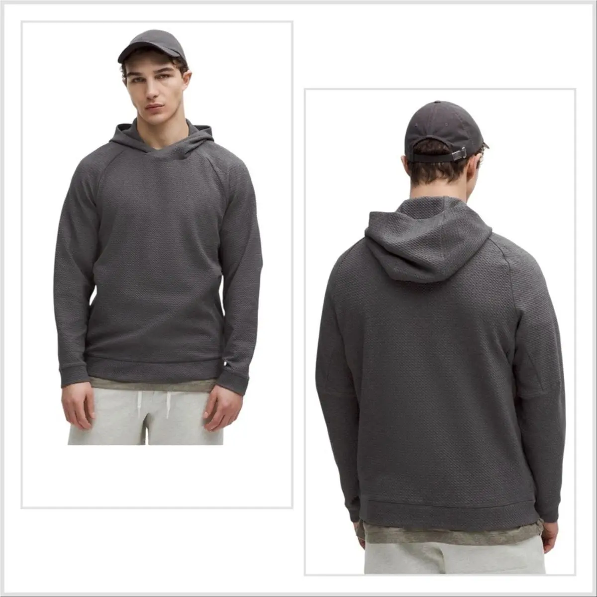Lululemon Black Men`s Ease The Day Textured Hoodie Cotton Blend Zip Pockets Sz L