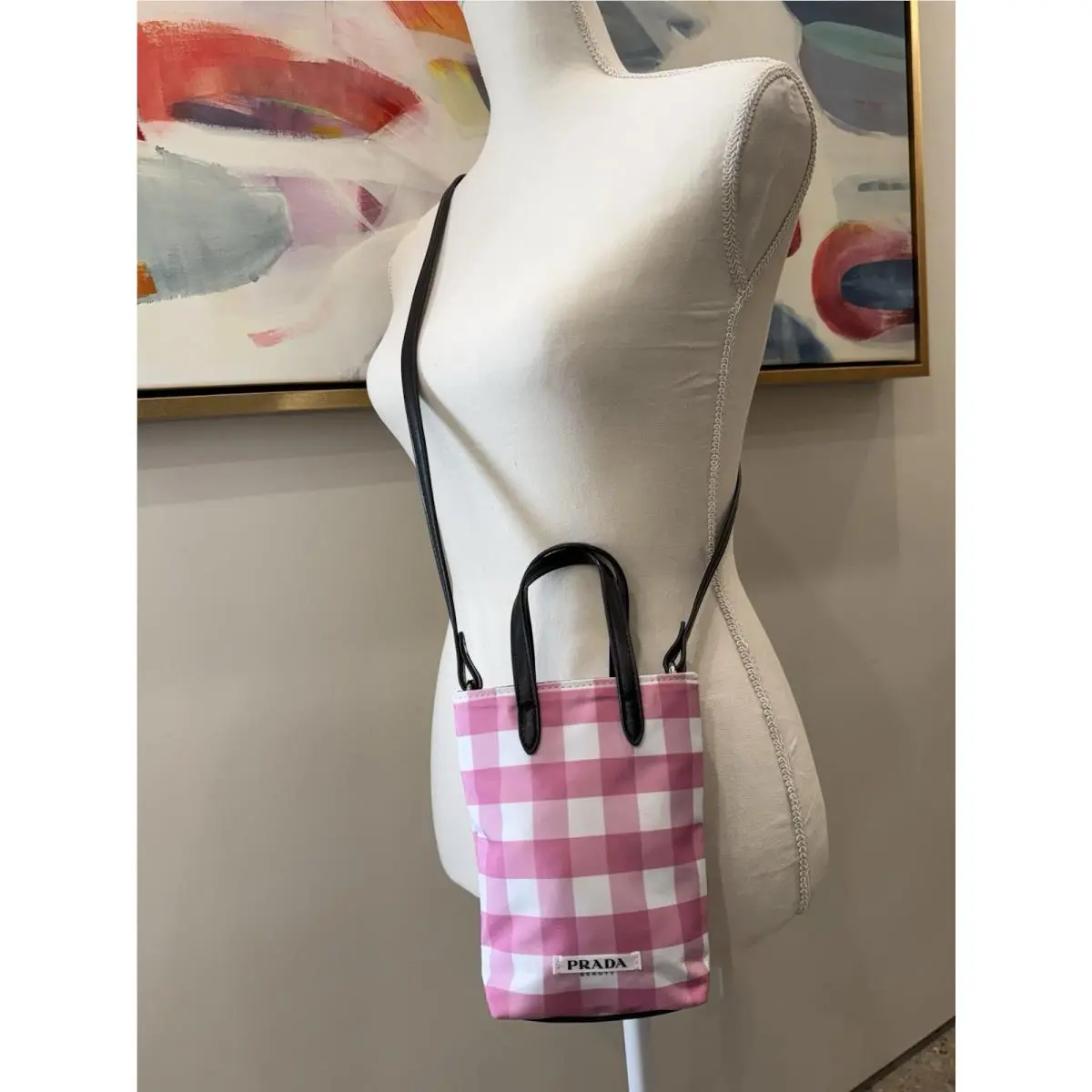 Beauty Vichy Pink Gingham Mini Tote Crossbody Bag Tote Rare Gwp In Bag by Prada