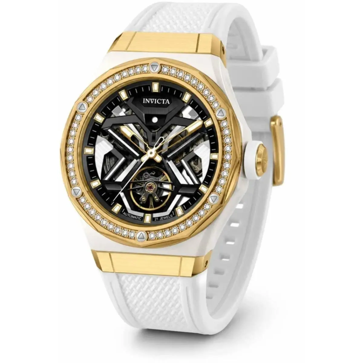 Invicta 70132 Objet D Art Men`s 45mm White Rubber Diamond Watch