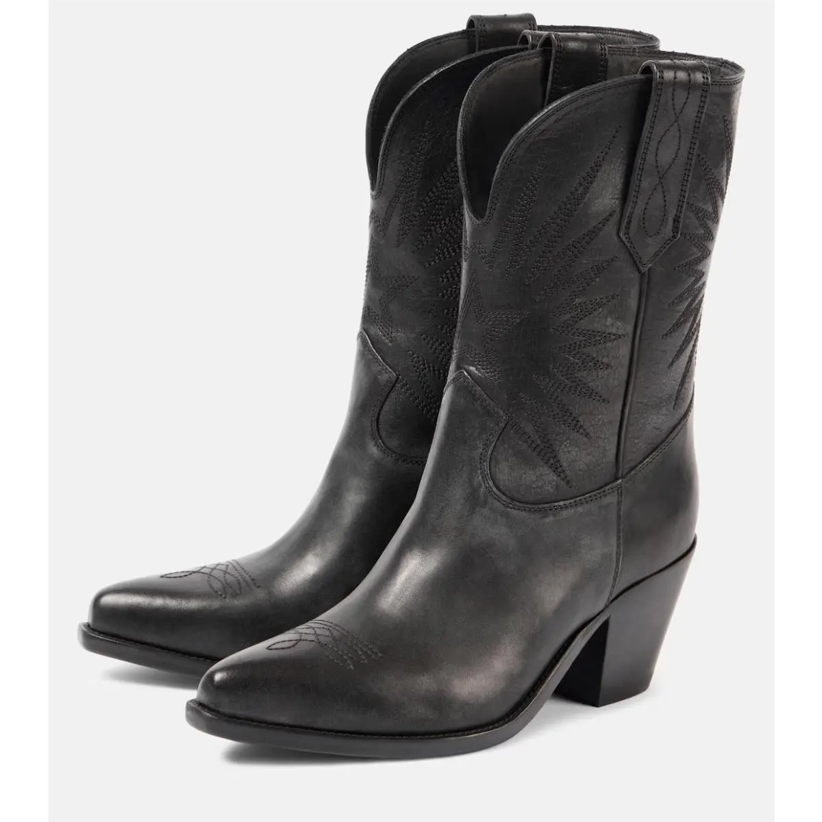 D4130 Black Leather Wish Star Cowboy Boots Size 40 by Golden Goose