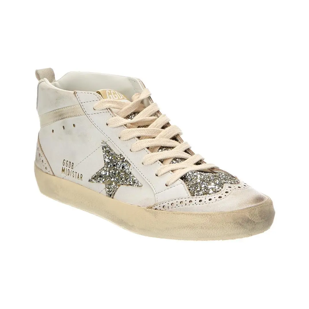 Mid Star Classic Glitter Leather Suede Sneaker Women`s White 38 by Golden Goose