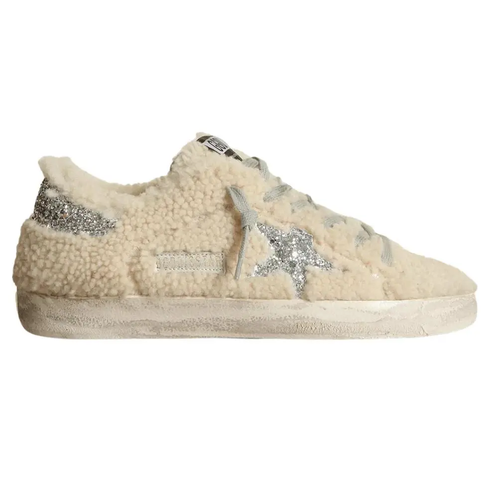 Golden Goose D3536 Super-star Shearling Glitter Star Sneakers Size EU 39 US 9